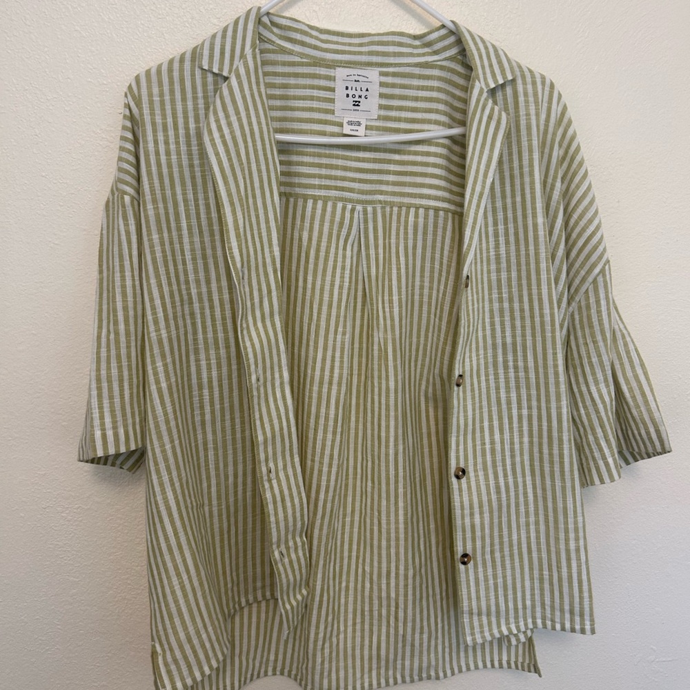 Billabong Olive and White Striped Shirt
